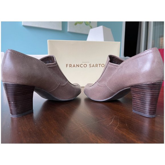 FRANCO SARTO Taupe Leather 2.75" Heel Loafer Shoes Slip On Size 8.5 M NEW IN BOX - Picture 5 of 12